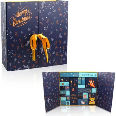 Productafbeelding van Adventskalender om zelf te vullen, doe-het-zelf kerstkalender met 24 cadeaudoosjes, blauw