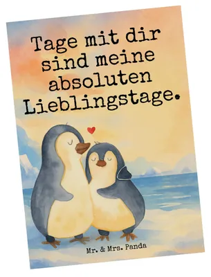 Produktbild von Mr. & Mrs. Panda Postkarte Pinguin umarmen Design - Weiß - Geschenk, Liebe, Hochzeitstag, Hochzeitsgeschenk, Postkarten, Grußkarte, Ansichtskarten, Hochzeit, Fotokarte