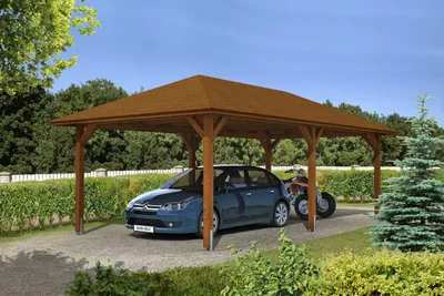 Produktbild von Einzelcarport SKAN HOLZ Taunus mit Pfostenankern 439x786 cm nussbaum