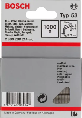 Obrázok produktu pre Bosch 2 609 200 214, Balík svoriek, 6 mm, Upevnenie, 1,14 cm, 1000 svoriek, Nerezová oceľ