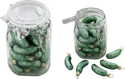 Produktbild von Christbaumschmuck Einmachglas mit Weihnachtsgurken 7.5cm grün, 32 Stück