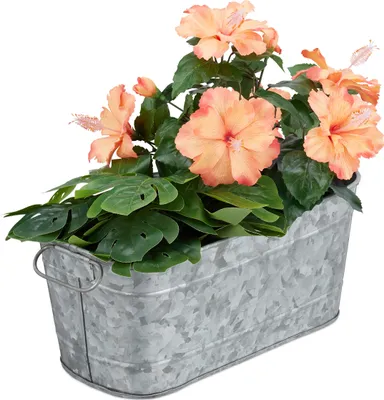 Produktbild von Relaxdays Blumenkasten, für Garten, Balkon & Fensterbank, zum Bepflanzen, Vintage-Optik, Metall, HBT 16x38x19 cm, zink