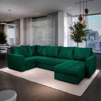 Produktbild von Masseno Ecksofa LORIVO L-S mit Schlaffunktion U-Form, Sofa mit Bettkasten, Wohnzimmersofa, Couch, Soffa, Bettsofa, Couchgarnitur- Grün, KRONOS 19