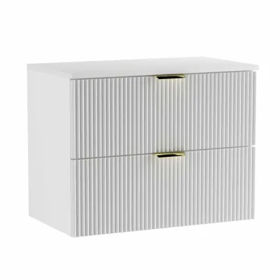 Produktbild von WENA Waschtischunterschrank 80 cm, geriffelte Fronten, Griffe aus Metall in der Farbe Gold (Farbe: Weiß)