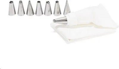 Produktbild von Patisse Spritzbeutel Set mit 8 Edelstahltüllen - Loch &  Stern - Größe Beutel ca. 33cm
