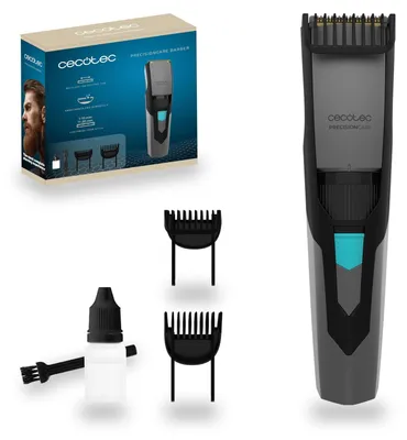 Imagen del producto de Afeitadora eléctrica inalámbrica PrecisionCare Barber, con cuchillas de acero inoxidable. Incluye dos peines: uno de 1 a 10 mm y otro de 11 a 20 mm. Color: negro
