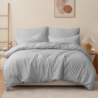 Produktbild von Bettwäsche 220x240 Grau 3teilig - Mikrofaser Set mit Reißverschluss, Weich und Bügelfrei