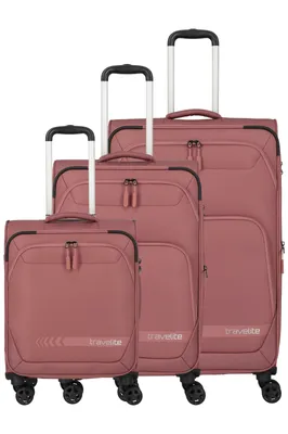 Image de Valise de voyage Travelite, modèle KICK OFF, à roulettes 4, disponible en trois tailles (L, M, S), couleur rose
