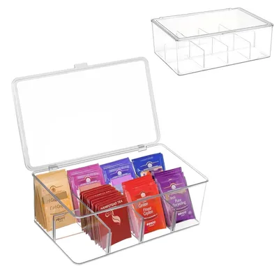 Aufbewahrungsbox für Teebeutel, 8 Fächer, transparent, 27,5x16,5x9,5 cm