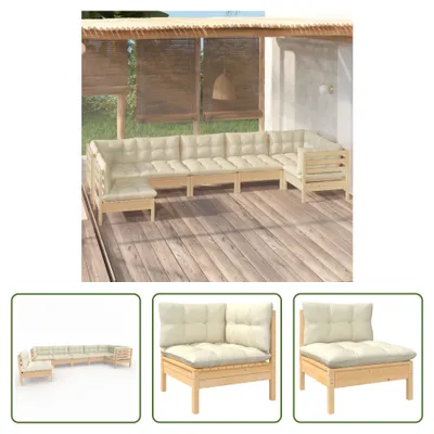 Produktbild von The Living Store 7-tlg. Garten-Lounge-Set mit Creme Kissen Kiefernholz
