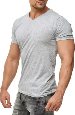 Produktbild von Mivaro Herren T-Shirt mit V-Ausschnitt in Grau meliert - kurzarm V-Neck Shirt aus 93% Baumwolle / 7% Viskose, Regular Fit, feinmaschiges Gewebe, Größen S bis 5XL