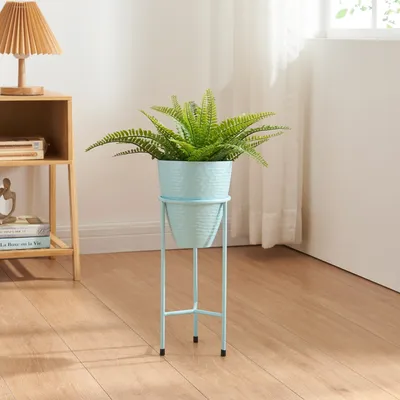 Produktbild von Pflanzenständer ‘Asten’ mit Blumentopf Metall 40,5x16 cm Hellblau