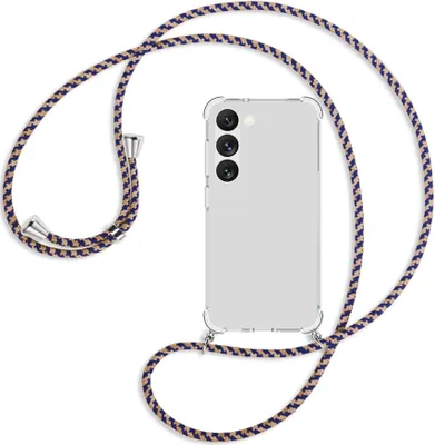Produktbild von Handykette Backcover-Schutzhülle mit Band (Metall silberfarben) für Samsung Galaxy S23 - blau+beige