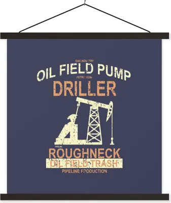 Produktbild von MuchoWow® Textilposter Pumpe - Öl - Retro - Zeichnung 120x120 cm mit schwarzem Rahmen - Aufhängungsset
