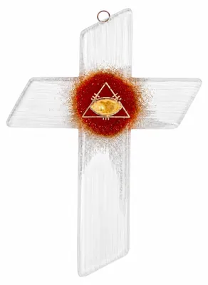 Kristallglas-Kreuz 22x15 cm, Goldauge, gesegnet