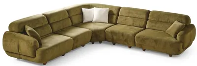 Zdjęcie produktu dla Sofa narożne, kolor zielony, nowoczesny styl, modułowa konstrukcja, miękkie podłokietniki, drewniana rama