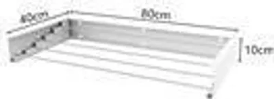 A diagram of a foldable, extendable wall-mounted clothesline with dimensions indicated.