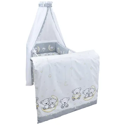 Produktbild von Baby Delux Baby Bettwäsche Bettset 4-tlg Bettausstattung Nestchen Himmel Teddy Grau