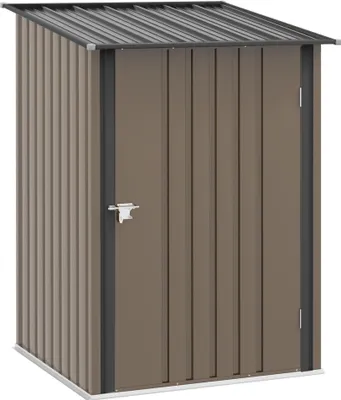 Produktbild von Gerätehaus aus Stahl 0,92m² – Geräteschuppen mit Pultdach, abschließbarer Gartenschrank, wetterfester Außenschrank für Balkon & Terrasse, 100x103x160cm, Braun