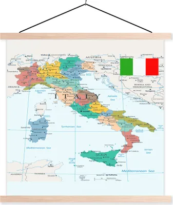 Produktbild von MuchoWow® Textilposter Karte von Italien 120x120 cm mit holzfarbenen Rahmen - Textil-Poster