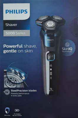 Zdjęcie produktu dla Philips SHAVER Series 5000 S5579/50, Golarka rotacyjna, Czarny, Niebieski, SkinIQ, Stal nierdzewna, Przyciski, LED