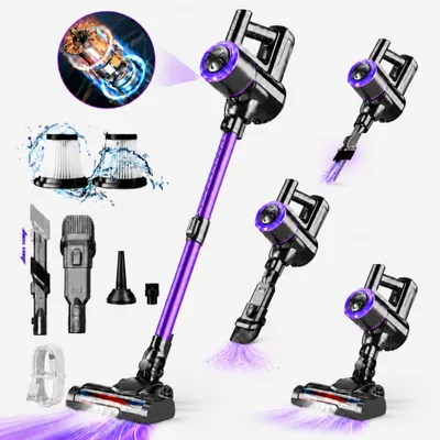 Produktbild von Akku Staubsauger, 500W/32000 Pa Staubsauger kabellos mit HEPA ,45 Min, kabelloser Staubsauger,Anti-Tangle-Staubsauger, Handstaubsauger für Tierhaare