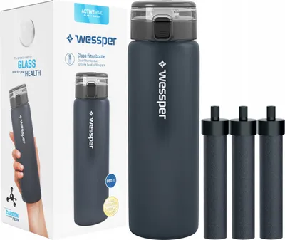 Immagine prodotto di Wessper ActiveMax Clarti Bottiglia con filtro in vetro 680 ml grafite + 3 cartucce filtranti