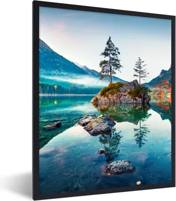 Produktbild von MuchoWow® Gerahmtes Poster Berge - See - Bäume - Natur - Wasser 60x80 cm - Poster mit Schwarzem Bilderrahmen Wandposter Rahmen Foto Bilder - Premium - Wanddeko Wohnzimmer