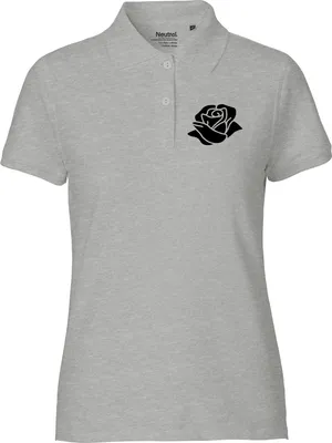 Produktbild von Huuraa Damen Polo Shirt Rose Blüte S Sport Grey Bio Baumwolle Fairtrade Poloshirt Geschenkidee
