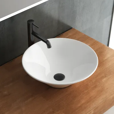 Produktbild von Alpenberger Aufsatzwaschbecken Rund Konisch | Waschschale Klein Ohne Hahnloch | Waschbecken Schüssel | Waschbecken mit Lotuseffekt | Aufsatzbecken aus Keramik | Mini Waschbecken Gäste WC & Bad