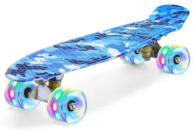 Produktbild von Mini Cruiser Skateboard 22 Zoll mit LED Leuchtrollen für Kinder und Erwachsene Anfänger Blau