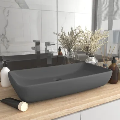 Produktbild von Luxus-Waschbecken Rechteckig Matt Dunkelgrau 71x38 cm Keramik - Waschbecken CC1157