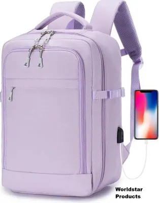 Obrázek produktu pro Uniqoos® Batoh do letadla, rozměry 40 x 20 x 25 cm – objem 40 litrů, přihrádka na notebook do velikosti 15,6 palců (14/15,6), materiál 800D Oxford, kabinový batoh, barva: fialová