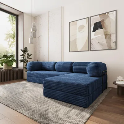 Produktbild von Masseno Ecksofa ETERA mit Metallgestell, Modulares Schlafsofa aus Schaumstoff, Klappbares Bodensofa, Schlaffunktion - Blau, TILIA 77
