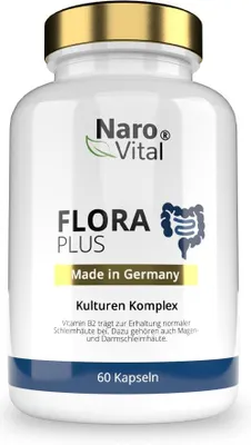 Produktbild von NaroVital Flora Plus | 60 Kapseln | 23 Bakterienstämme | mit Akazienfaser | magensaftresistente Kapseln | vegan