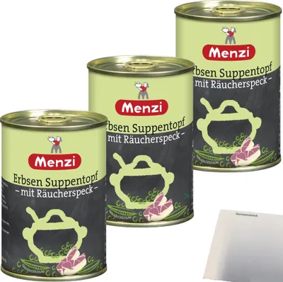 Produktbild von Menzi Erbsen Suppentopf mit Räucherspeck 3er Pack (3x400ml Dose) + usy Block