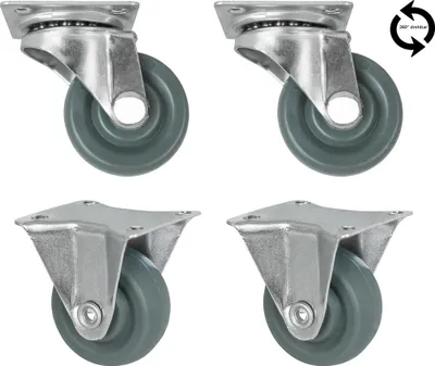 Produktbild von Transportrollen, Lenkrollen-Set 4 Stück mit Schraubplatte, Möbelrollen oder als Ersatzrollen, Tragkraft je 30 kg, 2 Rollen 360° drehbar, ca. 5 cm