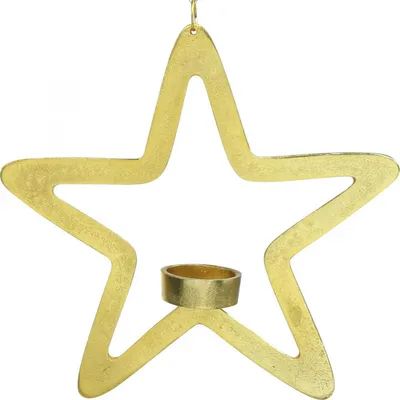 Produktbild von Deko Stern Teelichthalter Metall zum Hängen Golden 24cm Weihnachtsdeko Kerzenhalter