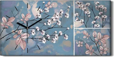 Produktbild von Wohnzimmer-Bild Leinwand Uhr Geräuschlos 60x30 Malerei Blumen Zweige Kunst - schwarze Hände