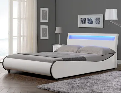 Produktbild von LED Polsterbett 'Valencia' 180x200cm Weiß mit schwarzer Kante