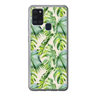 Produktbild von MuchoWow® Handyhülle Schutzhülle Hülle für Samsung Galaxy A21s Blätter - Muster - Monstera Silikon Softcase Handy Hülle - Hartschale
