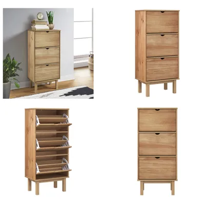 Produktbild von vidaXL Schuhschrank OTTA mit 3 Schubladen Braun Massivholz Kiefer - Schuhschrank - Schuhschränke - Schuhaufbewahrung - Schuhorganizer