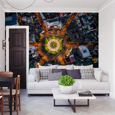 Produktbild von Muralo XXL Selbstklebende FOTOTAPETE GEBaeUDE Kreisverkehr von oben 3D Effekt (B) 416 cm x (H) 290 cm Tapete Wandtapete WOHNZIMMER SCHLAFZIMMER 4575