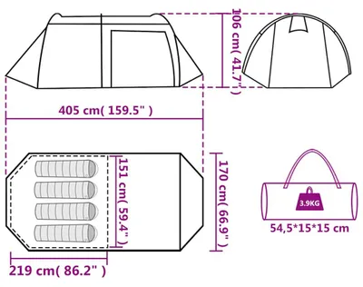 Produktbild von vidaXL Tunnelzelt 4 Personen Blau Wasserdicht