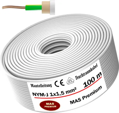 Produktbild von 100m Feuchtraumkabel Stromkabel Mantelleitung NYM-J 1x1,5 mm² Elektrokabel