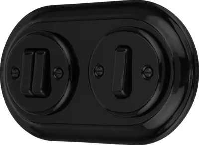 Image de Interrupteur encastré Porcelaine Rétro, double, 2 fois, All-in-One, SET Série PR1 noir