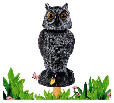 Produktbild von Eulen-Lockvögel aus Harz, wetterfest mit drehbarem Kopf, zur Vogelabwehr für Garten, Obstgarten, Terrasse und Hof