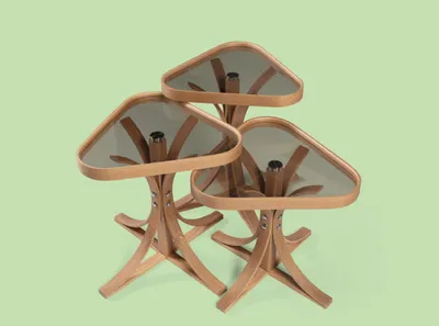 Produktbild von Exklusive Dreieckige Beistelltische Designer 3x Wohnzimmer Holztische