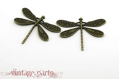 Produktbild von Vintageparts Libellenanhänger Metalllegierung antik bronzefarben 38x49mm, 2 Stück