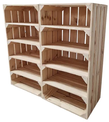 Obrázek produktu pro Dřevěná bedna s policí 75x40x30 cm komplet 2 ks – bedna na víno jako botník 4 police – přírodní